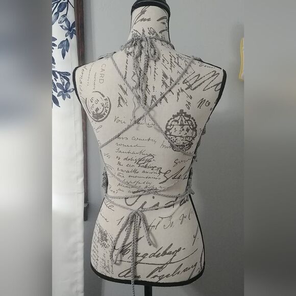 Handmade Crocheted Butterfly Festival Top 100% Cotton Grey 34-36B-C 6-8 - Picture 5 of 6